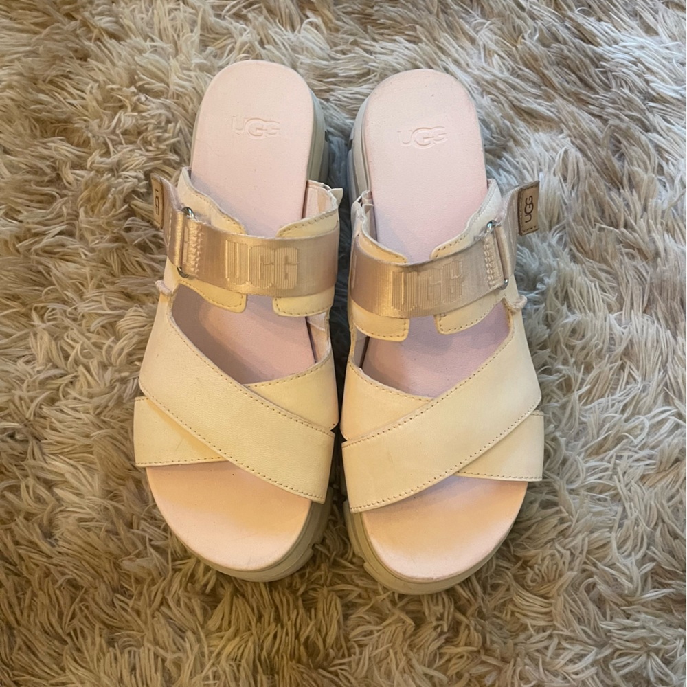 UGG Cream/Tan Platform Slide Sandals